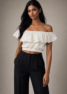 Forever 21 White Off-Shoulder Ruffle Crop Top
