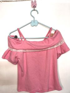 Cute Pink Lace Trim Top