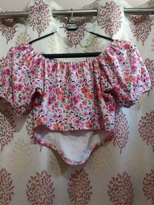Floral Puff Sleeve Bardot Top