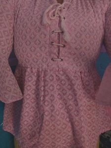 Pink Embroidered Blouse with Tie-Up Neckline