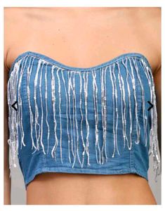 shein Denim Beaded Fringe Tube Top
