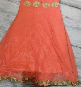 Elegant Coral Dress with Gold Embellishments
