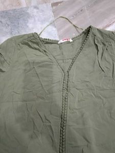 Olive Green V-Neck Tunic Top