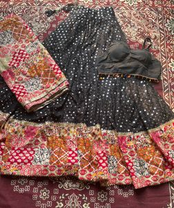 Designer Black Mirror Work Lehenga Choli Set