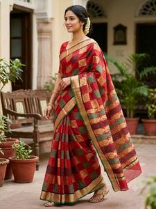 Traditional Red Taant Saree with Paisley Motifs