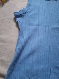 Blue Ribbed Sleeveless Tank Top
