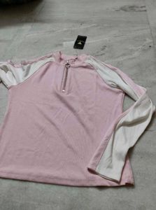 Pink Ribbed Zip-Up Top