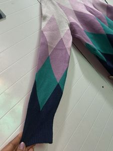 Argyle Pattern Mock Neck Sweater