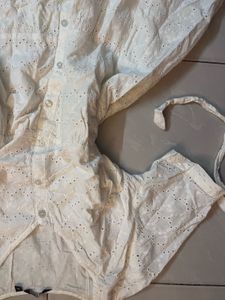 White embroidered ruffle mini dress
