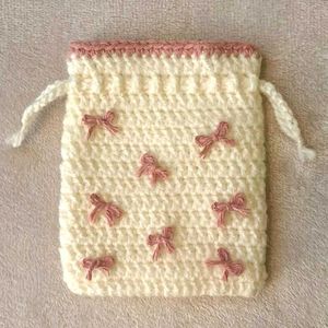 Handmade Crochet Pouch with Pink Accents