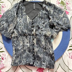 Stylish Snake Print Button-Up Top