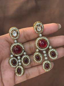 Elegant Red Stone &amp; Crystal Dangle Earrings