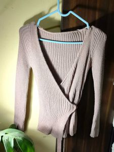 Ribbed Wrap Front Sweater