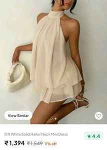 Elegant Off-White Halter Neck Mini Dress