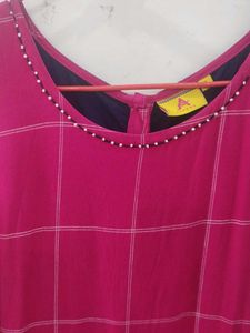Pink Plaid Cold Shoulder Maxi Dress