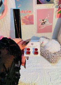 Sparkling Red Gemstone korean Drop Earrings