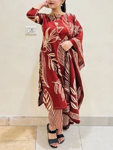 Brown Floral Print Kurta Set with Dupatta