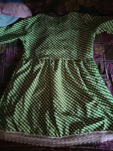 New Green Checkered Kurta with Lace Trim