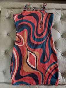 Retro Swirl Print Spaghetti Strap Mini Dress