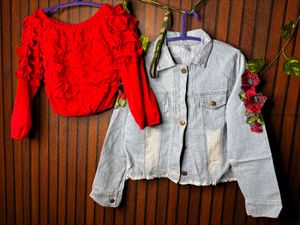 Stylish Denim Jacket with Rose Embroidery