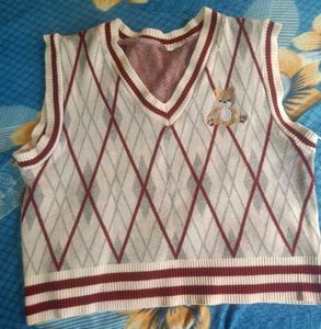 Argyle Knit Vest with Teddy Bear