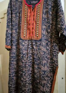 coffee brown orange Embroidered Kurta