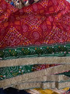Stunning Red &amp; Green Bandhani Saree  unstitche