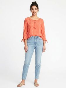 Coral Printed Tie-Sleeve Top