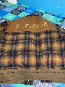 Vintage Plaid &amp; Suede Bomber Jacket