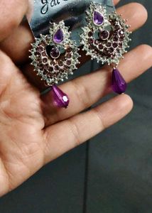 Stunning Purple &amp; Silver Dangle Earrings