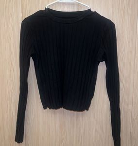 Black Ribbed Long Sleeve Top