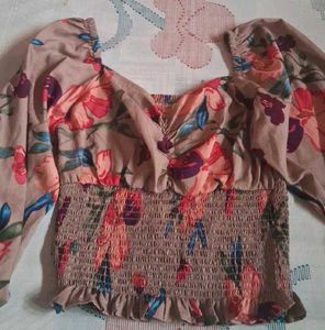 Chic Floral Print Puff Sleeve Top