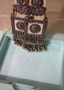 Antique Silver Oxidised Statement Earrings