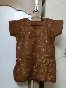 Brown Embroidery Short Top