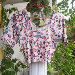 Boho Floral Print Cropped Blouse