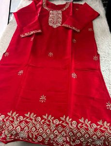 Stunning Red Embroidered Kurta Set