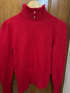 Red Turtleneck Knit Sweater