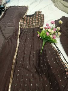 Elegant Brown Kurta Set with Dupatta