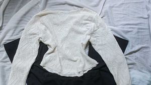 White Textured Long Sleeve Top