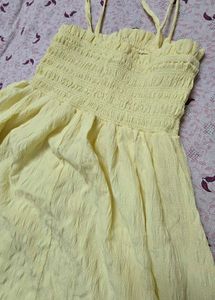Cream Smocked Midi Dress
