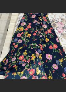 Code High Low Navy Blue Flower Print Dress