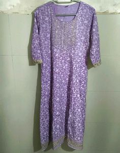 Beautiful Lavender Kurta with Embellished Neckline