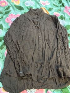 Chic Brown Textured Button-Down Shirt