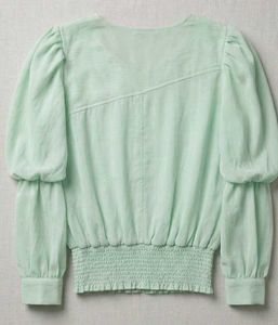 Sage Green Smocked Waist Top with Floral Applique