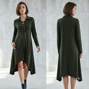 Olive Green Lace-Up Tunic Top
