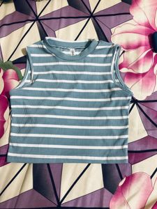 Sleeveless Striped Blue and White Crop top
