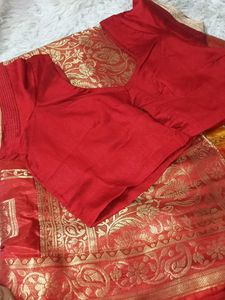 zari work Red Saree with Blouse🪷🎀🥳