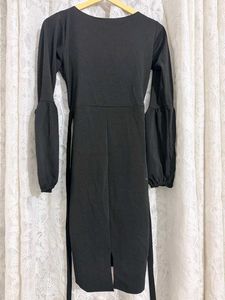 Elegant Black Long Sleeve Midi Dress