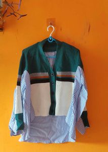 Striped Cardigan with Blouse Details