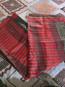 Elegant Red &amp; Black Checkered Saree